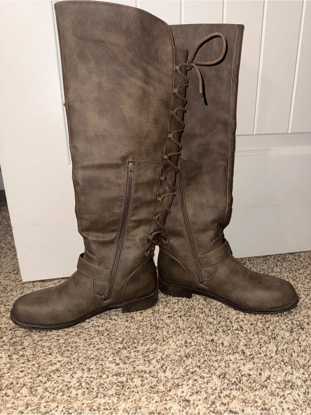 Over-the-Knee Lace-Up Riding Boots in Dark Taupe NWOT